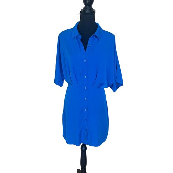 Thakoon Cerulean Blue Shirt Dress Size 12 Career Blouson Tie Waist Designer $310 - Picture 7 of 11
